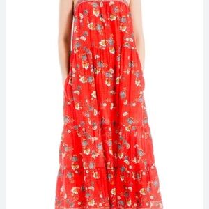Max Studio Red Ruffled Tiered Dress